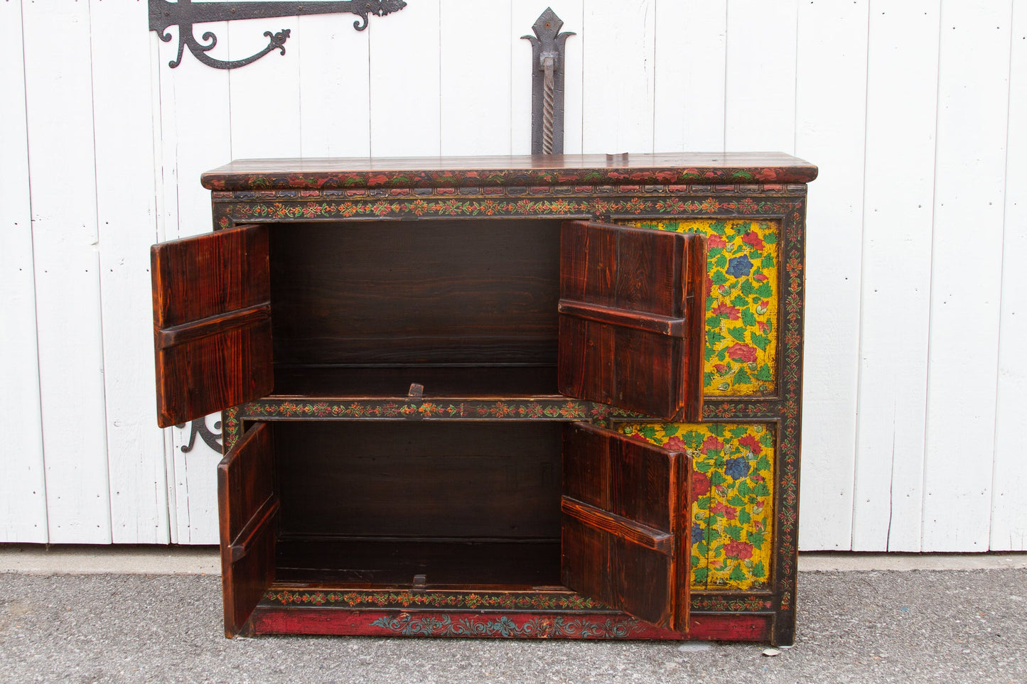 Antique Painted Floral Tibetan Cabinet
