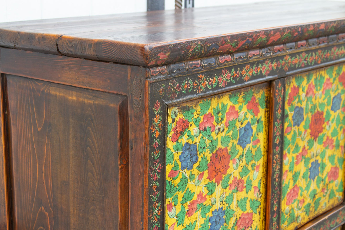 Antique Painted Floral Tibetan Cabinet