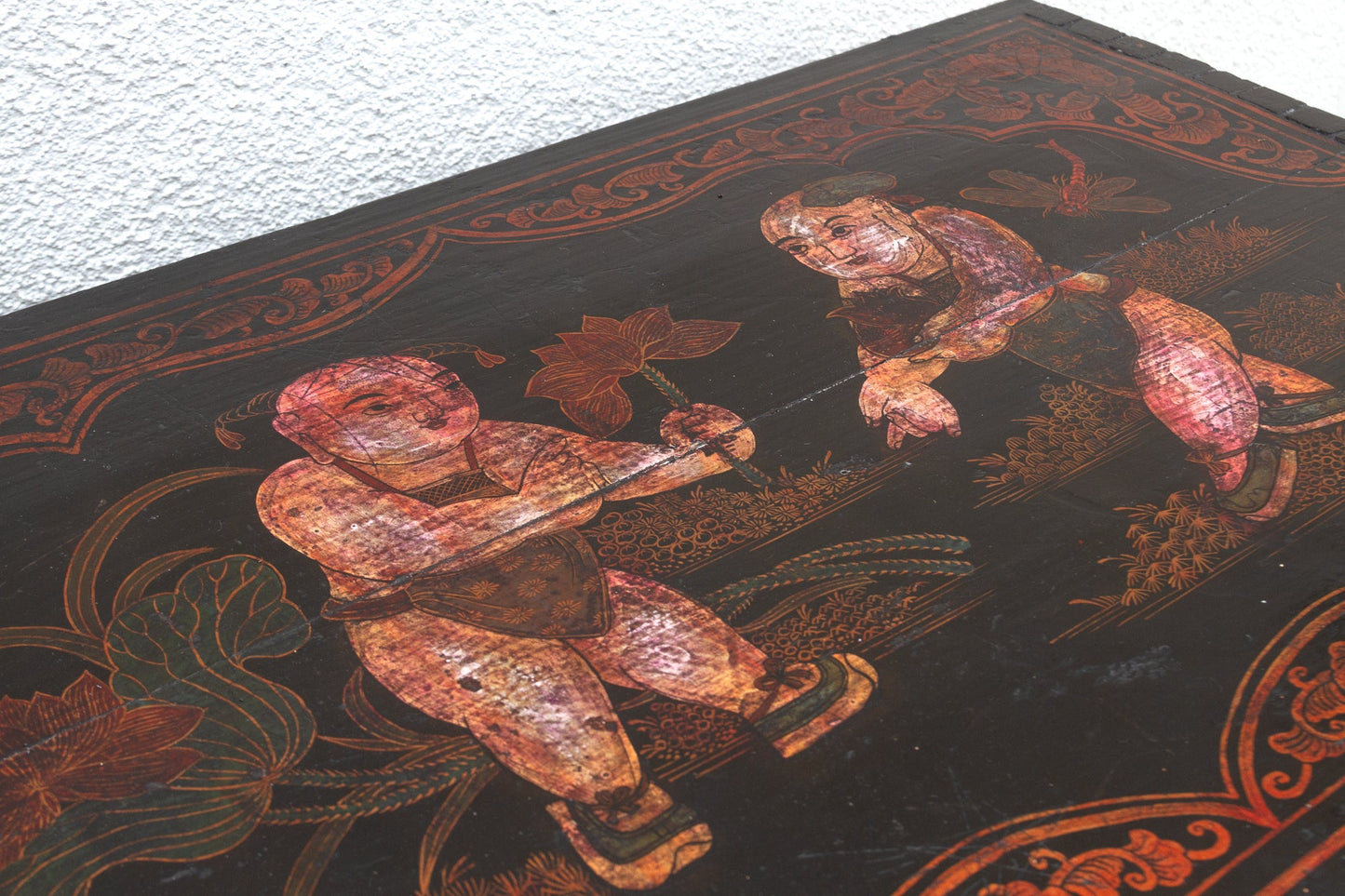 Antique Dramatic Painted Chinese Cabinet