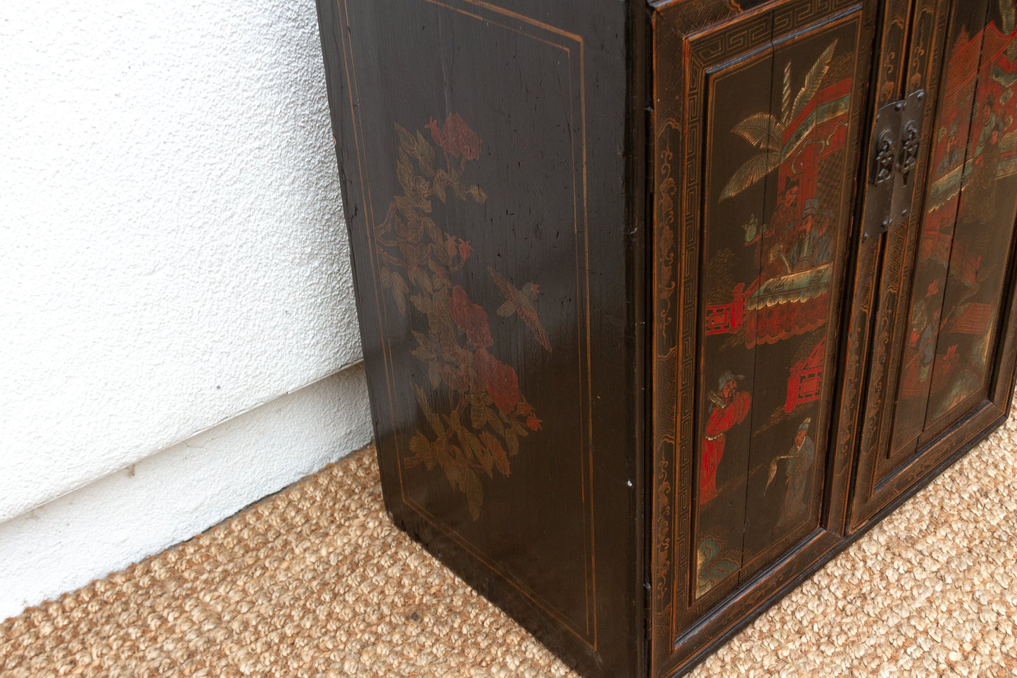 Antique Dramatic Painted Chinese Cabinet