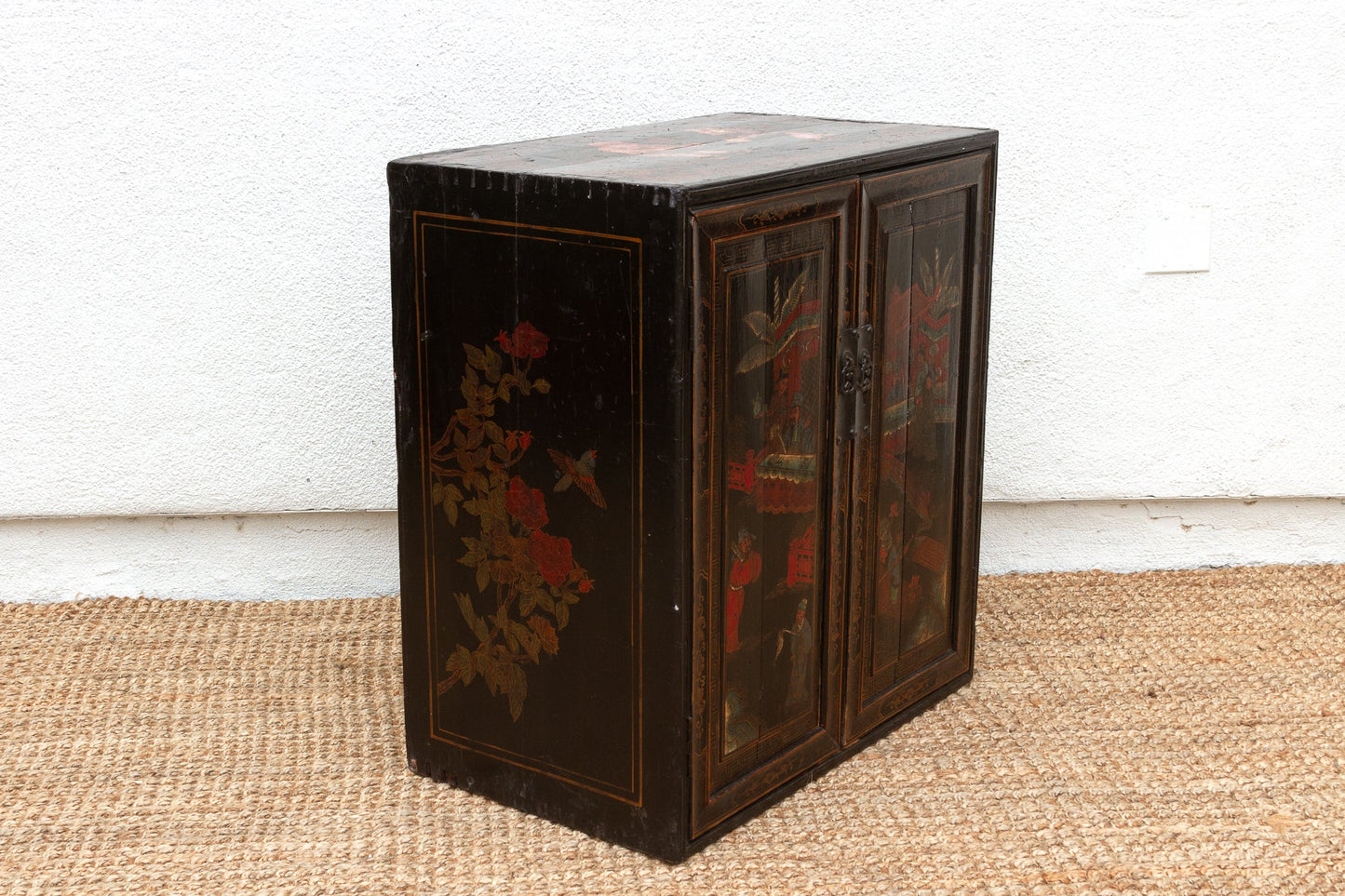 Antique Dramatic Painted Chinese Cabinet