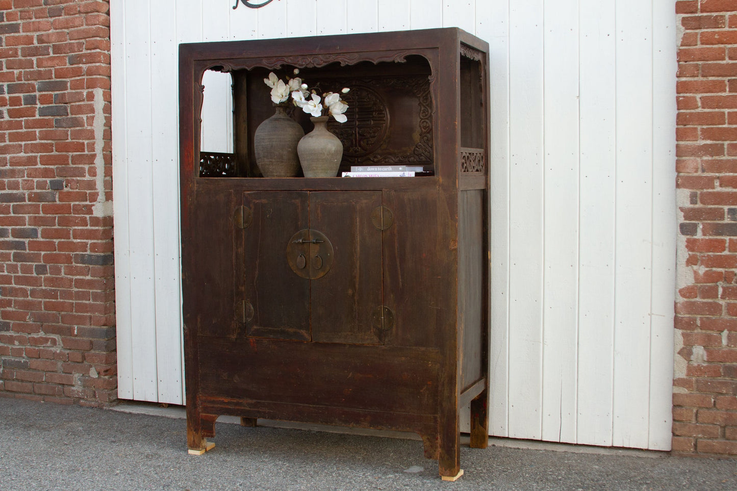 Antique Painted Chinese Tall Altar Cabinet