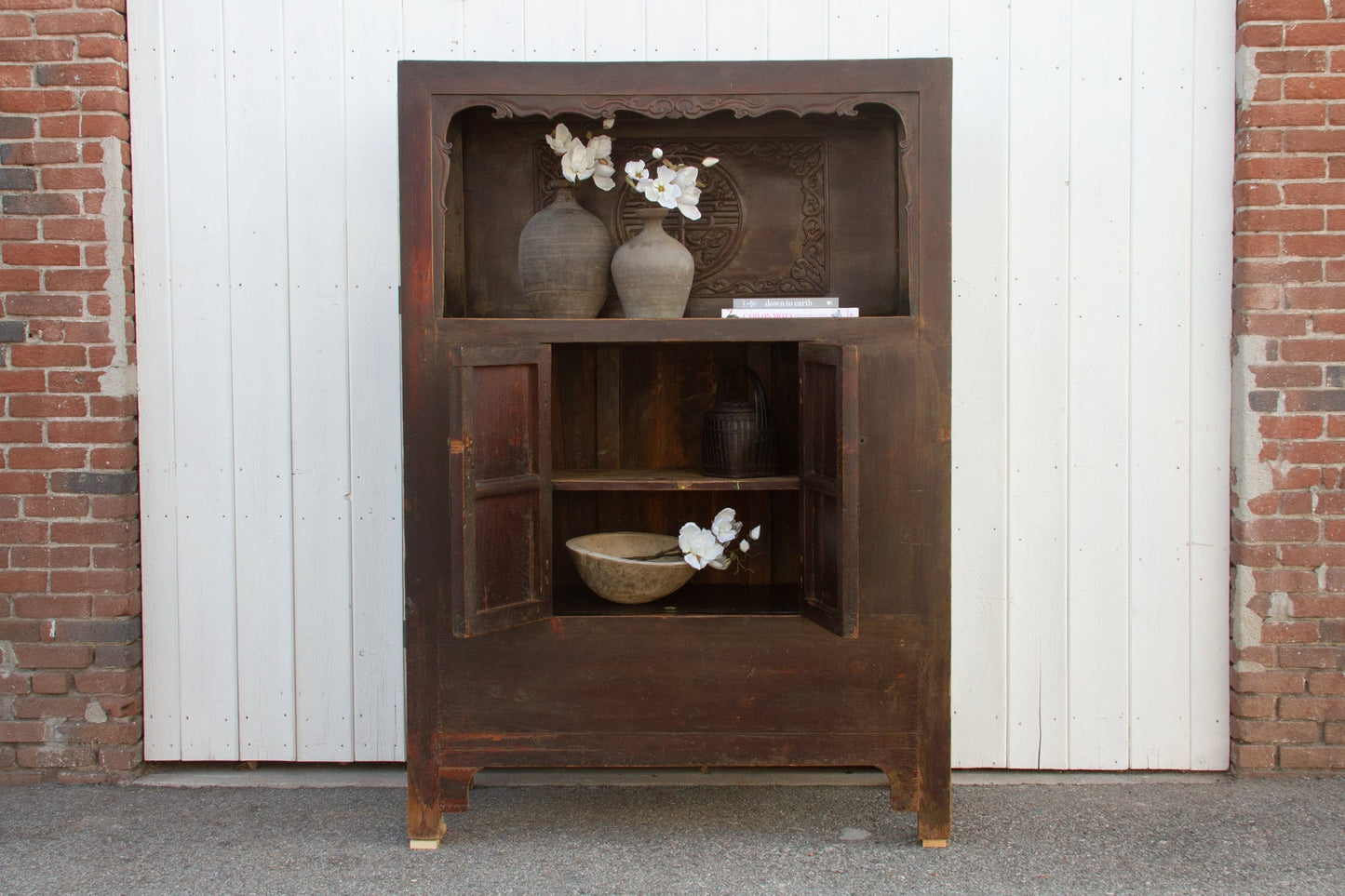 Antique Painted Chinese Tall Altar Cabinet