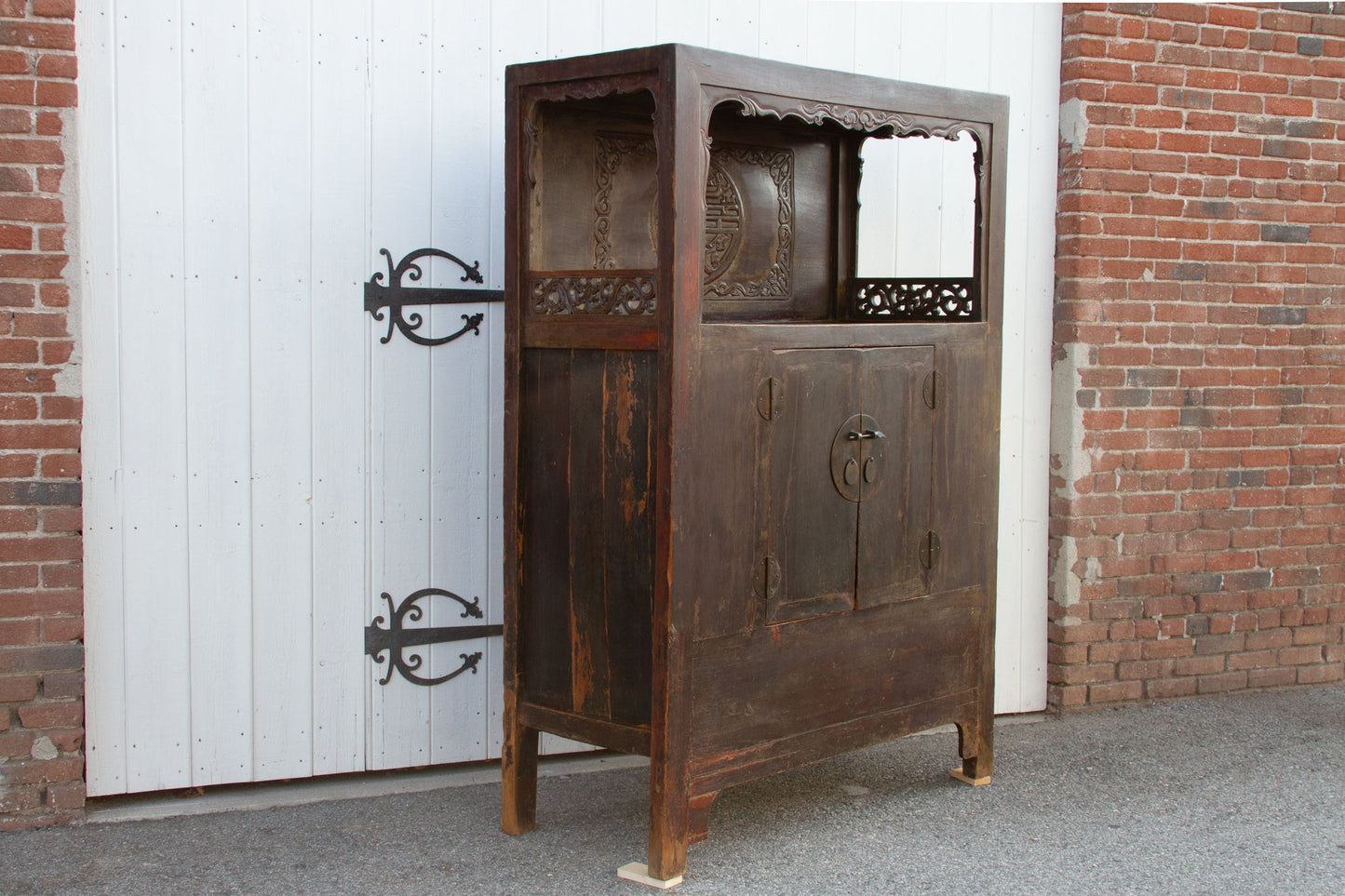 Antique Painted Chinese Tall Altar Cabinet