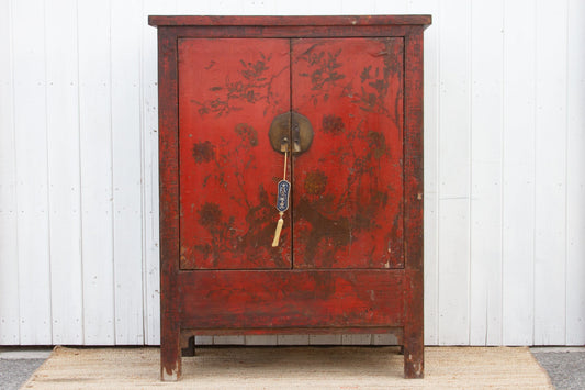 Antique Painted Chinoiserie Armoire Cabinet