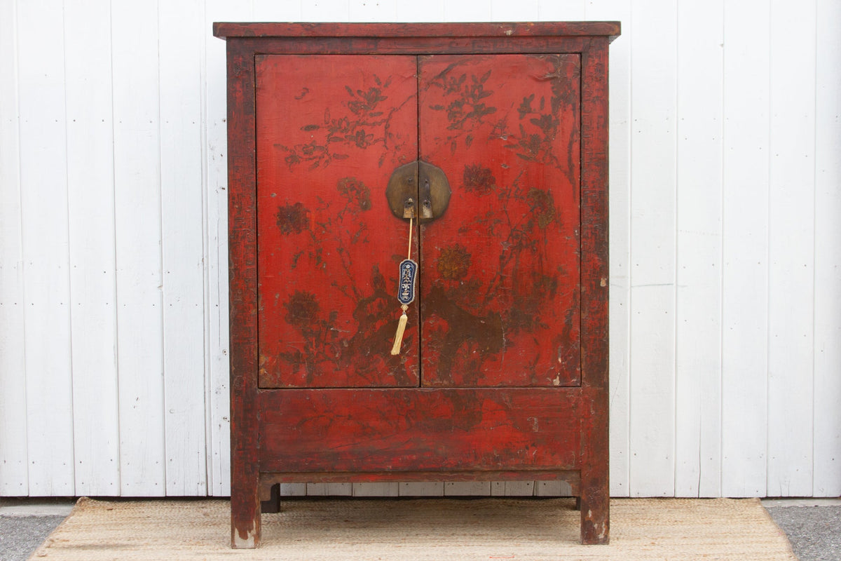 Antique Painted Chinoiserie Armoire Cabinet