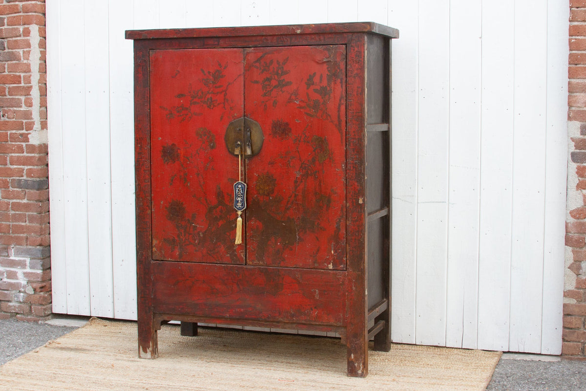 Antique Painted Chinoiserie Armoire Cabinet