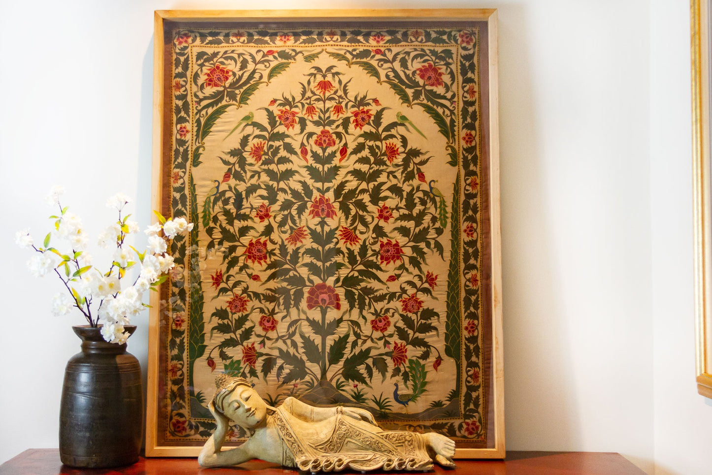 Antique Indian Mughal Framed Embroidered Wall Art