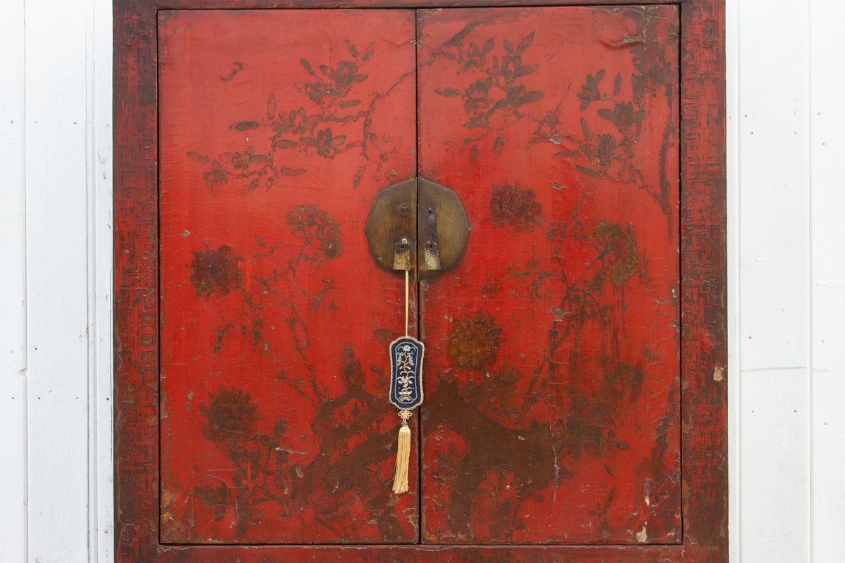 Antique Painted Chinoiserie Armoire Cabinet