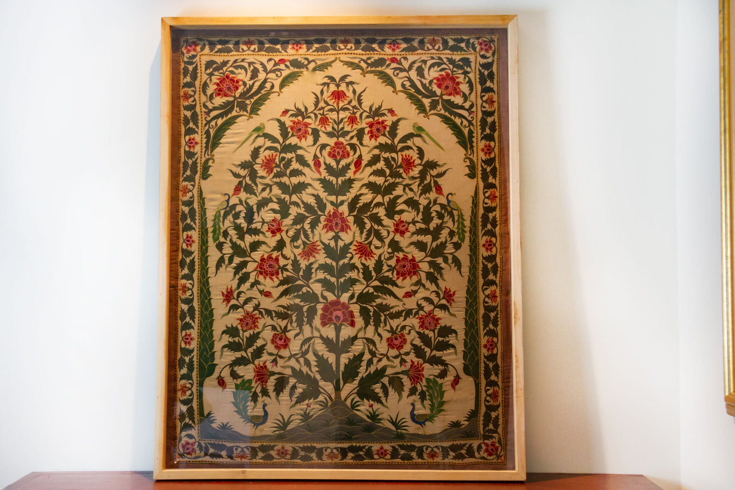 Antique Indian Mughal Framed Embroidered Wall Art