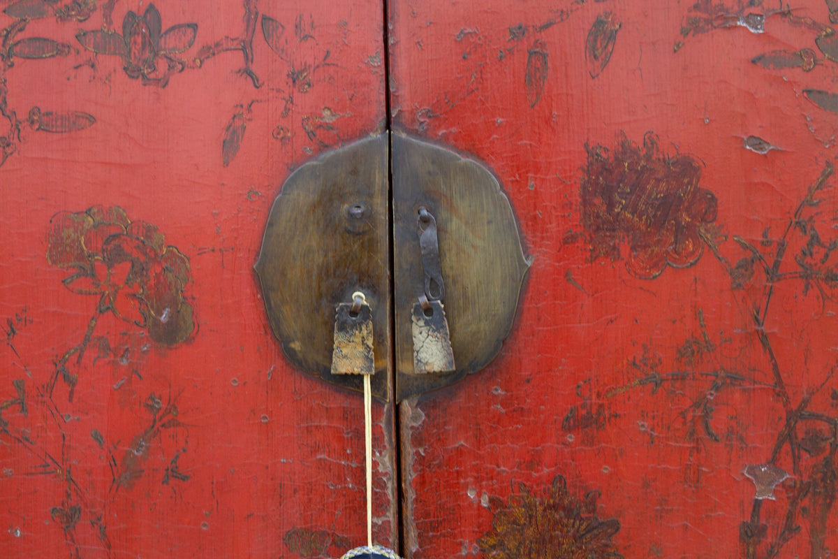 Antique Painted Chinoiserie Armoire Cabinet