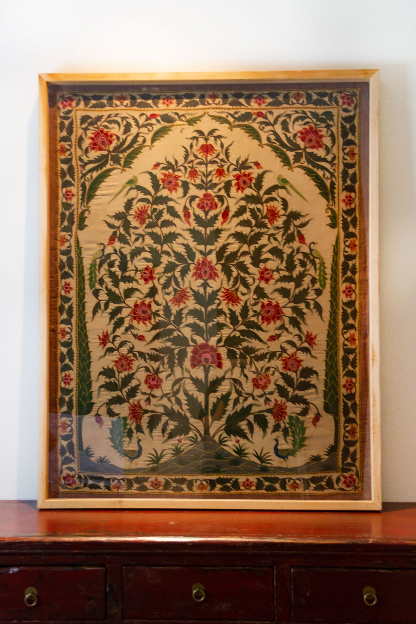 Antique Indian Mughal Framed Embroidered Wall Art