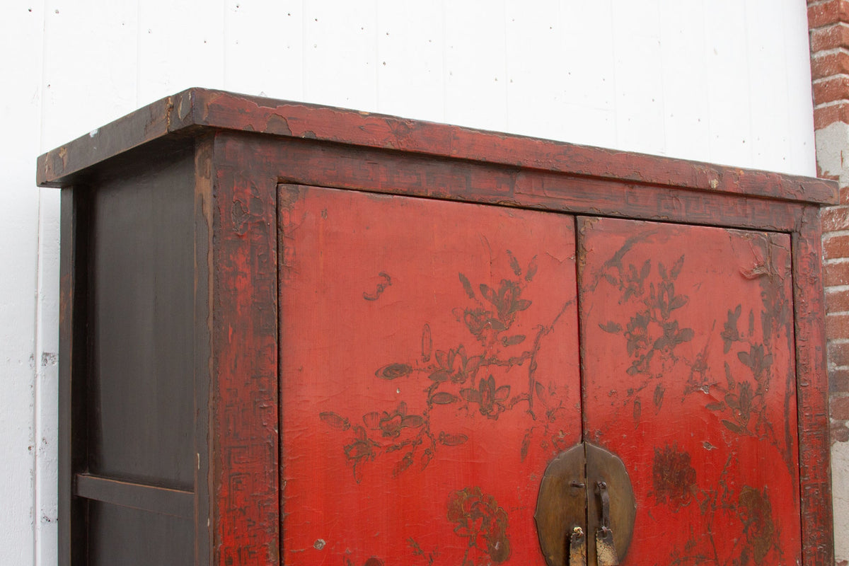 Antique Painted Chinoiserie Armoire Cabinet