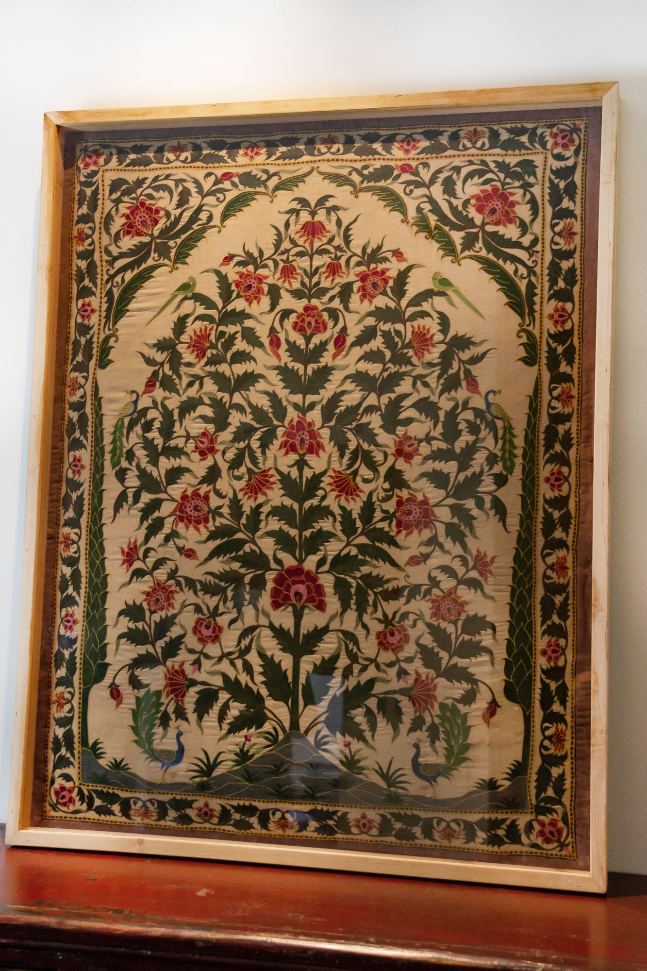 Antique Indian Mughal Framed Embroidered Wall Art