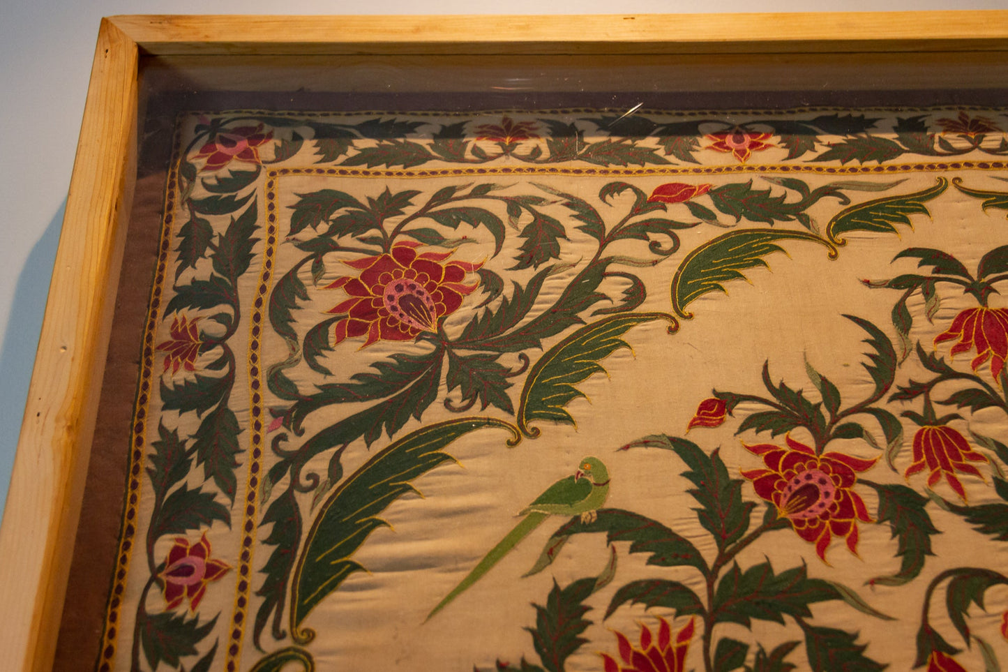 Antique Indian Mughal Framed Embroidered Wall Art