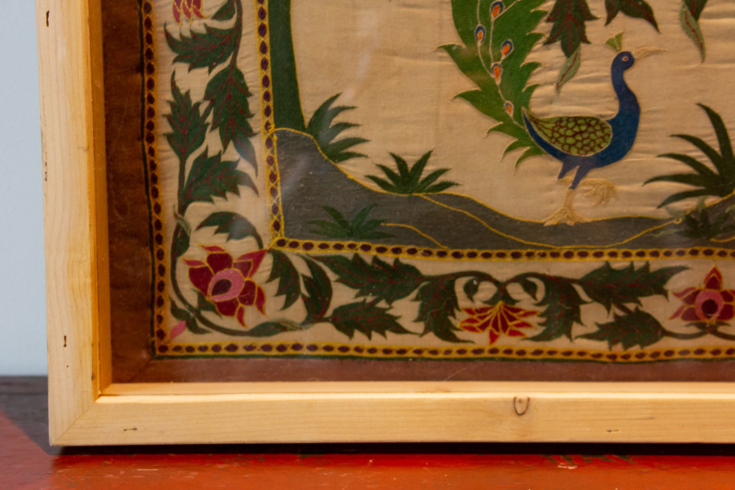 Antique Indian Mughal Framed Embroidered Wall Art