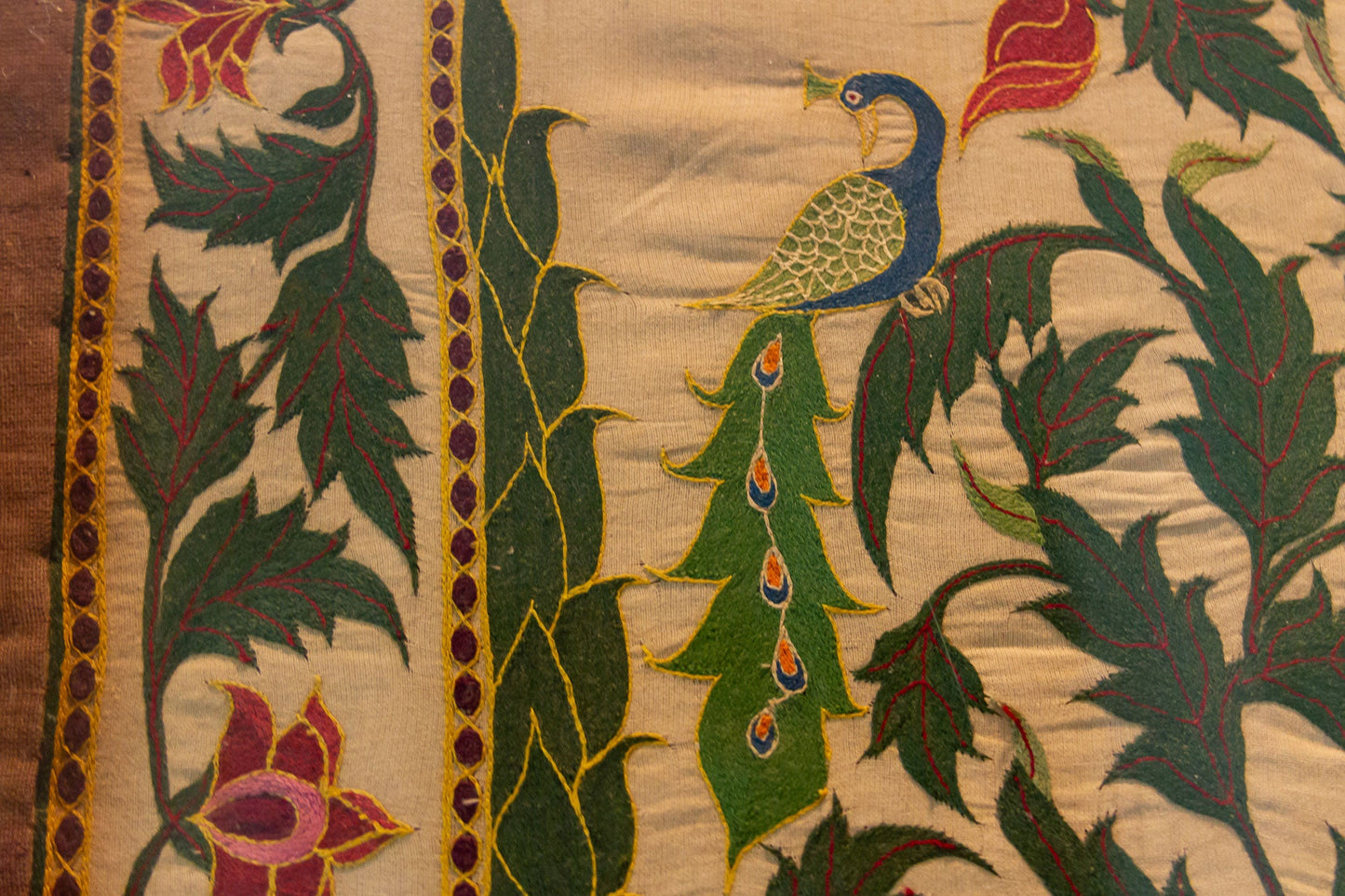Antique Indian Mughal Framed Embroidered Wall Art