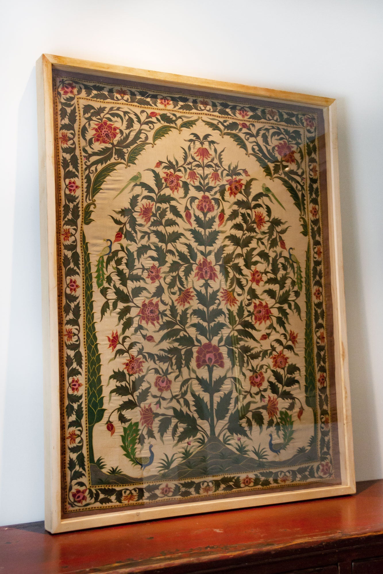 Antique Indian Mughal Framed Embroidered Wall Art