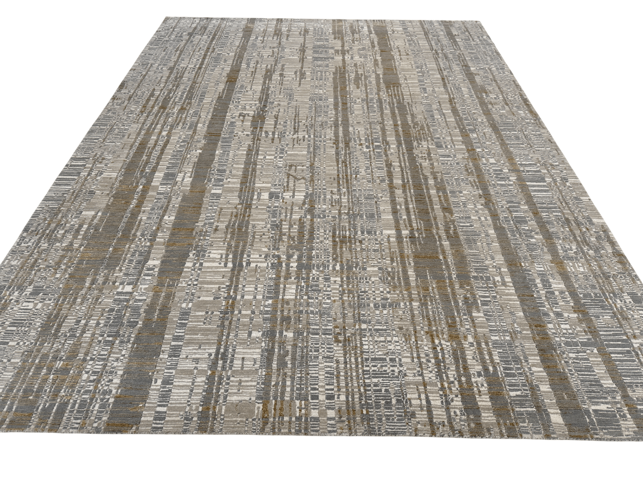 Contemporary Carved Tibetan 9x12 (ivory/gold/gray) Rug