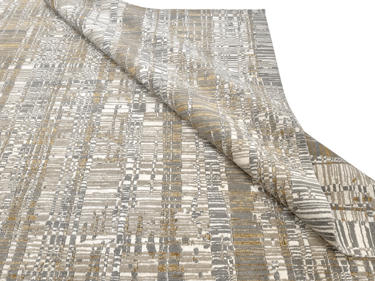 Contemporary Carved Tibetan 9x12 (ivory/gold/gray) Rug