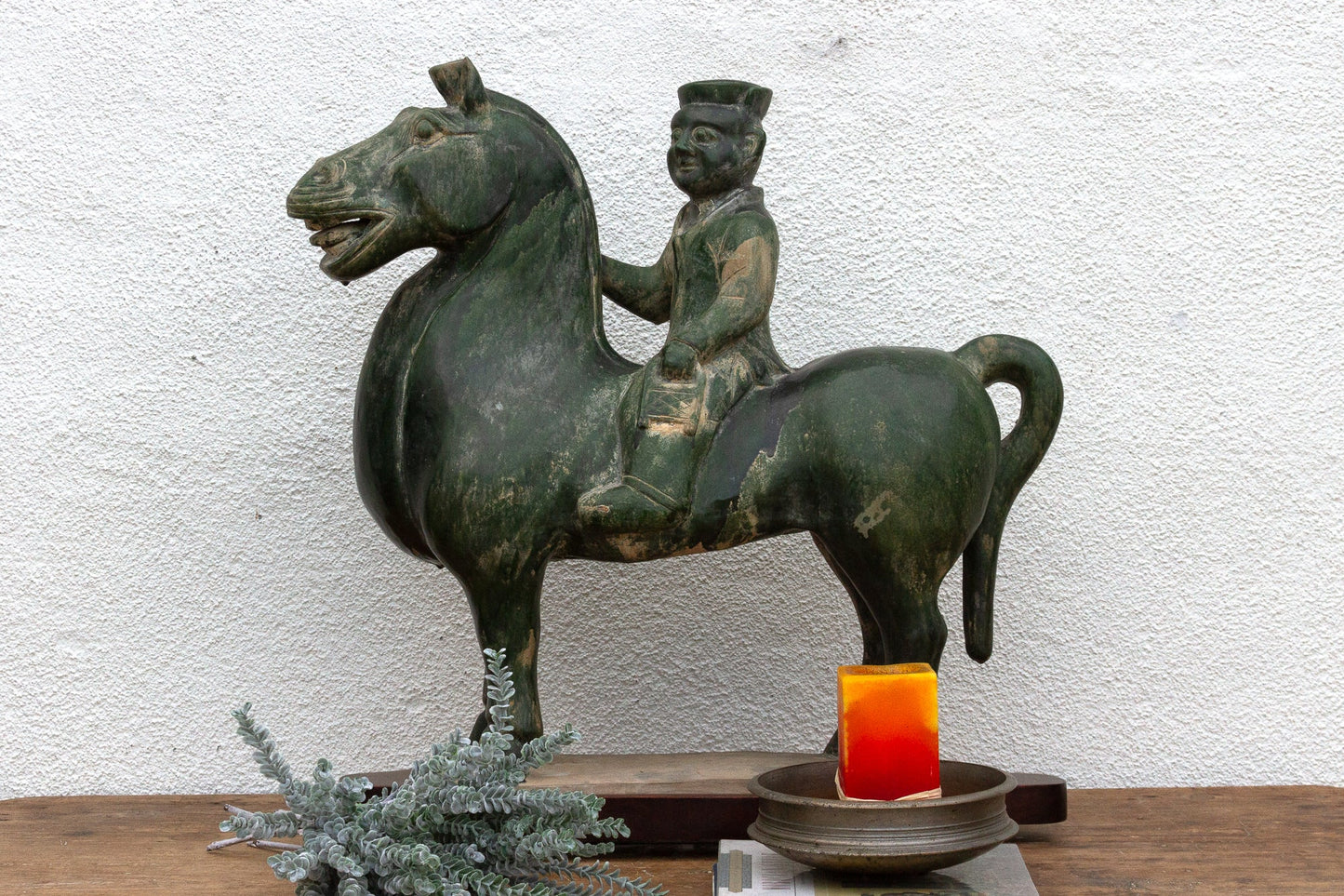 Large Vintage Tang Dynasty Style Horse & Rider