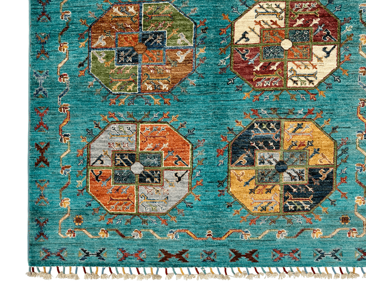 Modern Afghan Ersari (4'01"x6'02") turquoise/multicolor Rug