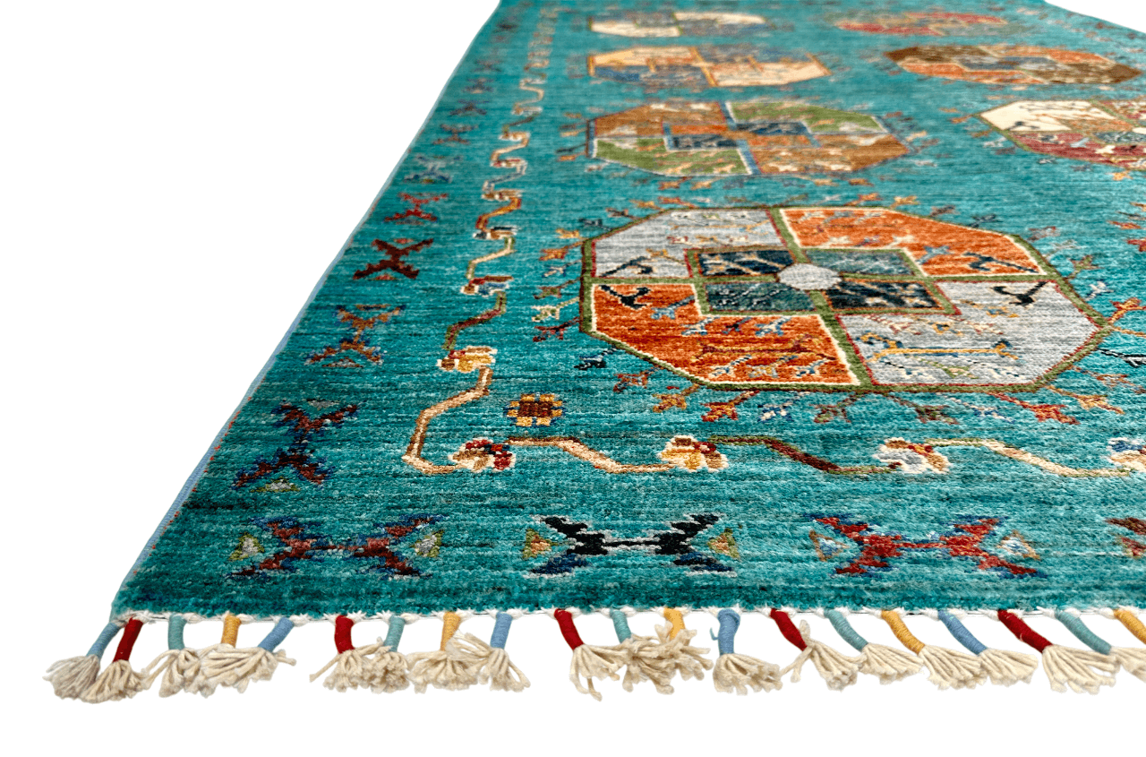 Modern Afghan Ersari (4'01"x6'02") turquoise/multicolor Rug