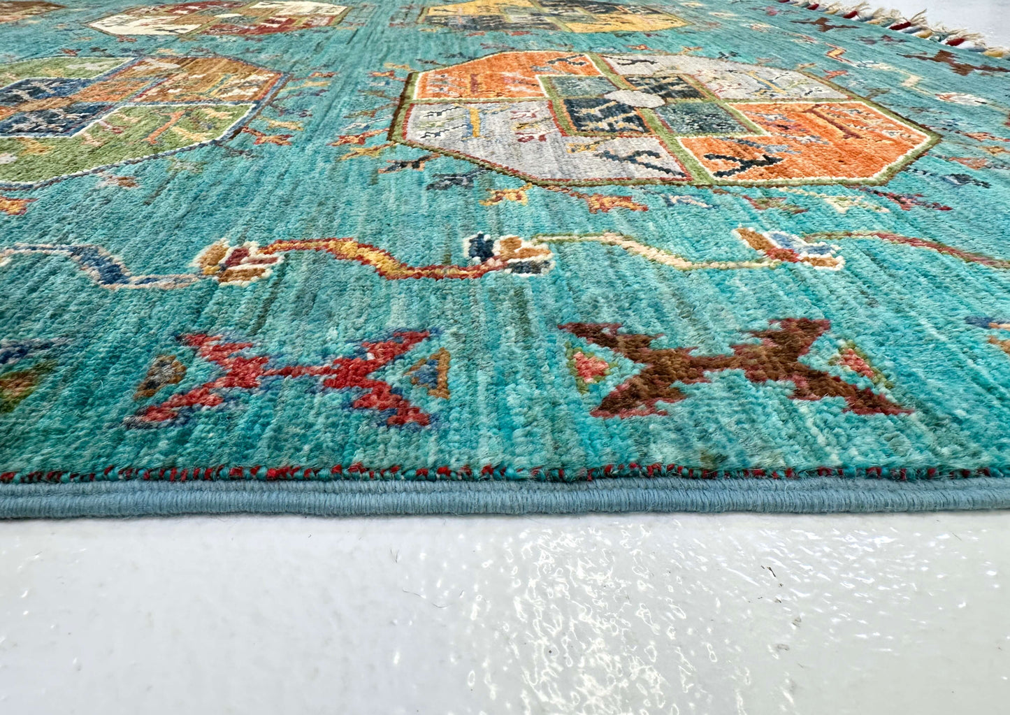 Modern Afghan Ersari (4'01"x6'02") turquoise/multicolor Rug