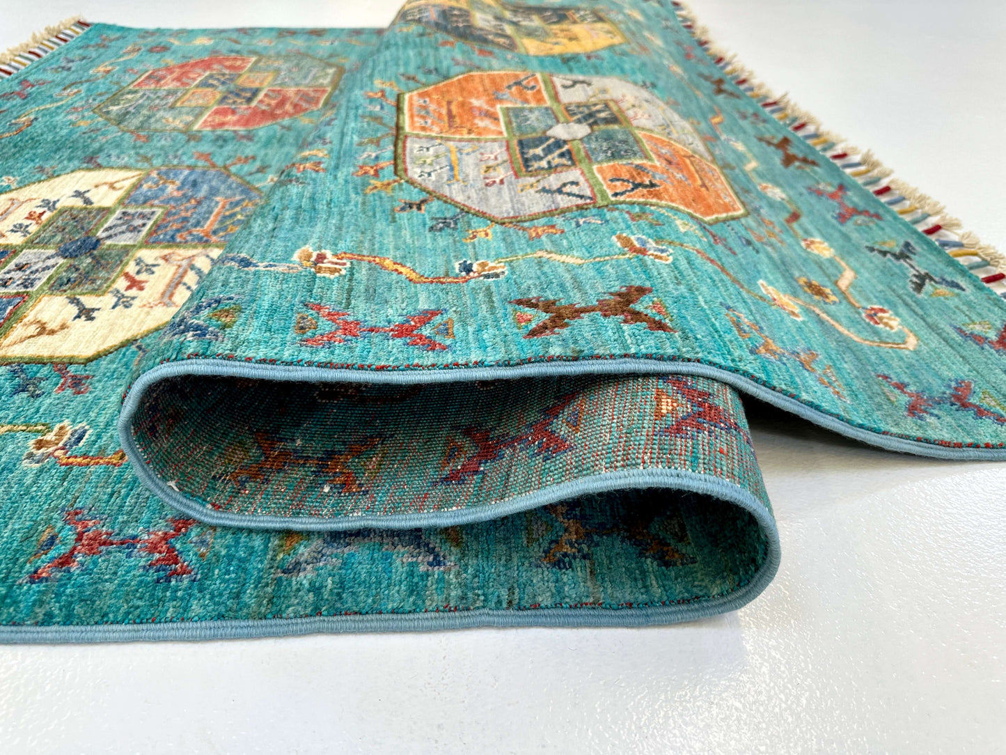 Modern Afghan Ersari (4'01"x6'02") turquoise/multicolor Rug