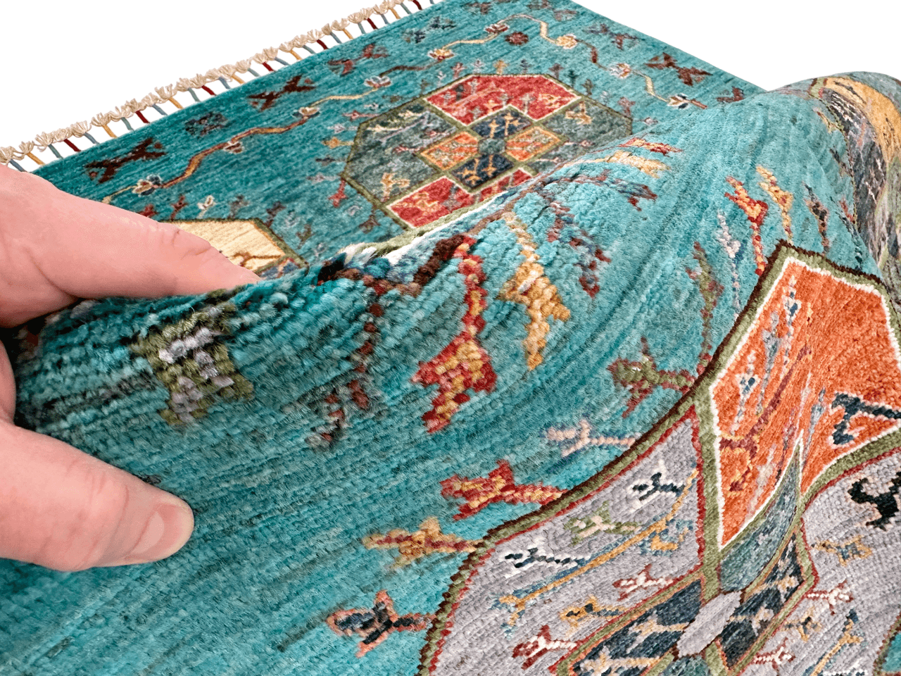 Modern Afghan Ersari (4'01"x6'02") turquoise/multicolor Rug