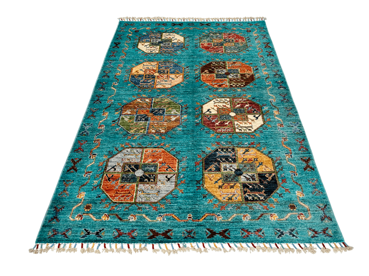 Modern Afghan Ersari (4'01"x6'02") turquoise/multicolor Rug