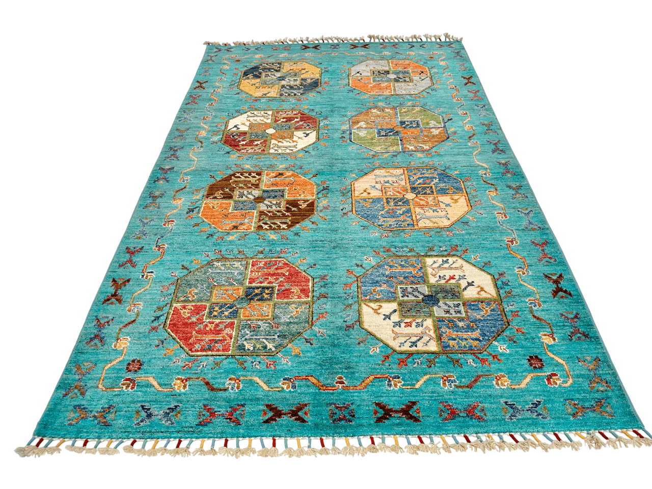Modern Afghan Ersari (4'01"x6'02") turquoise/multicolor Rug