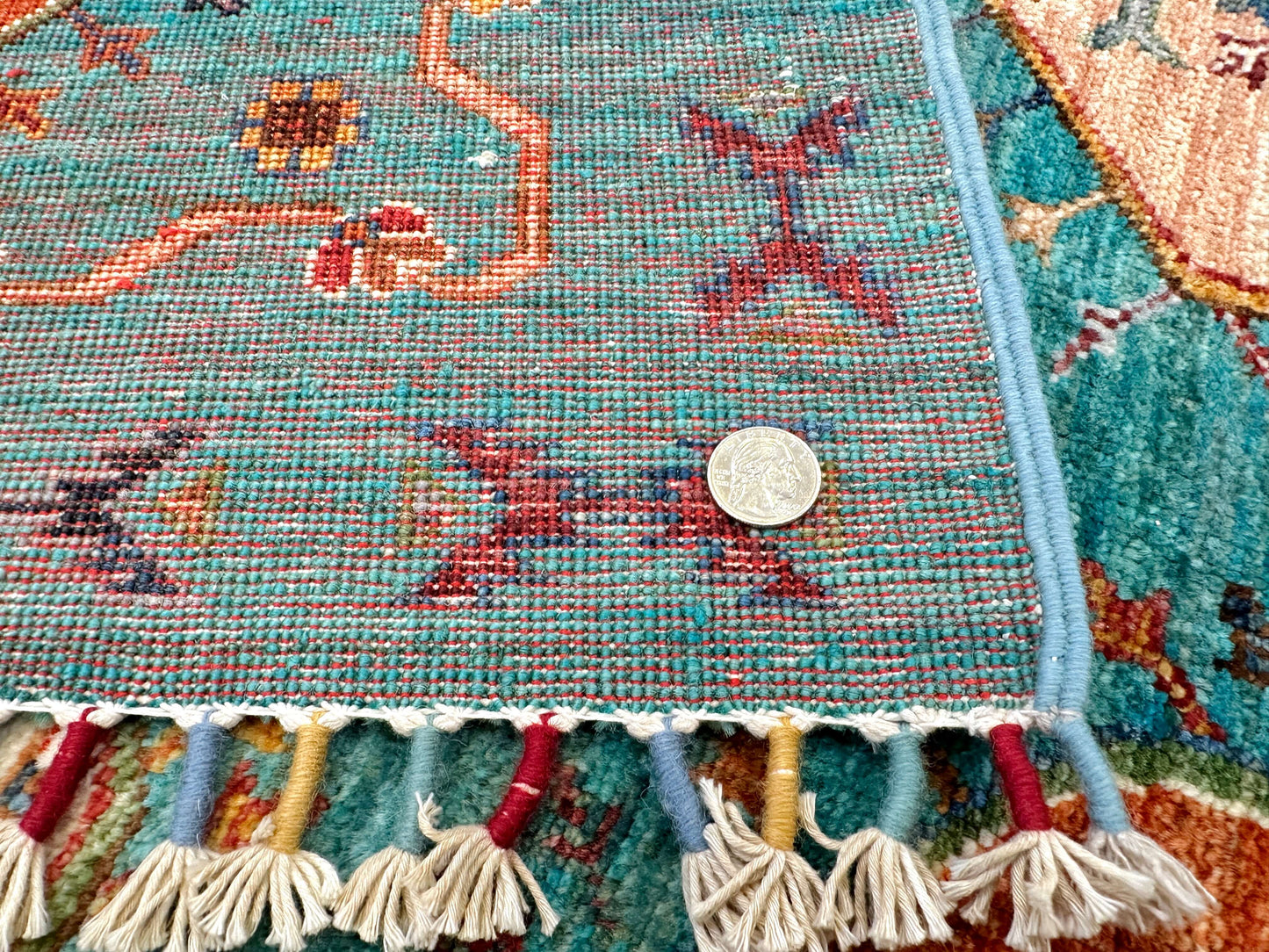 Modern Afghan Ersari (4'01"x6'02") turquoise/multicolor Rug