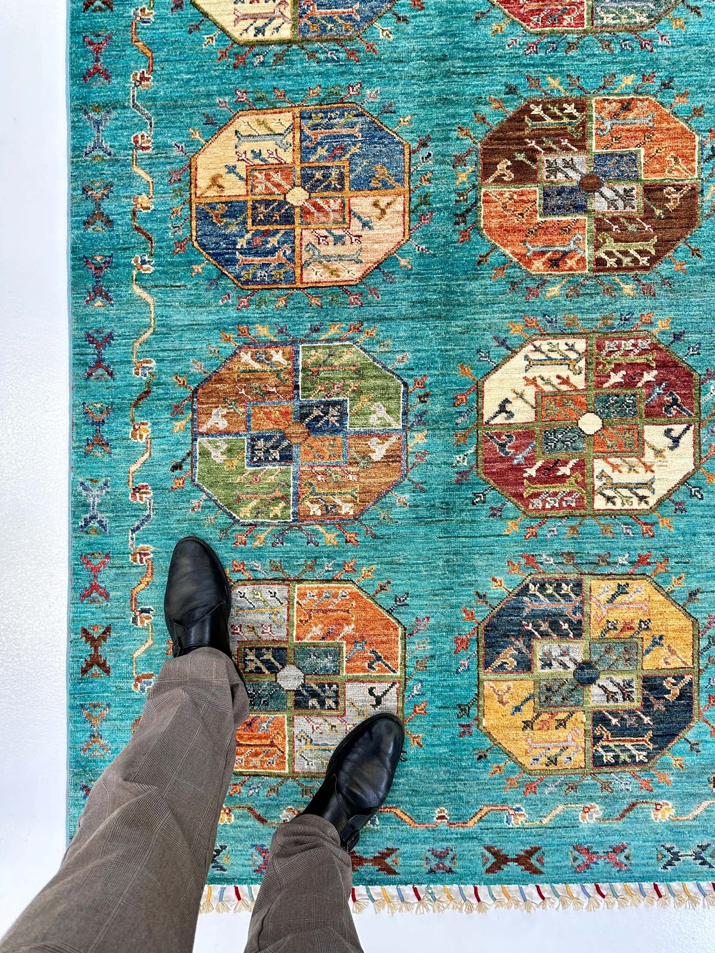 Modern Afghan Ersari (4'01"x6'02") turquoise/multicolor Rug