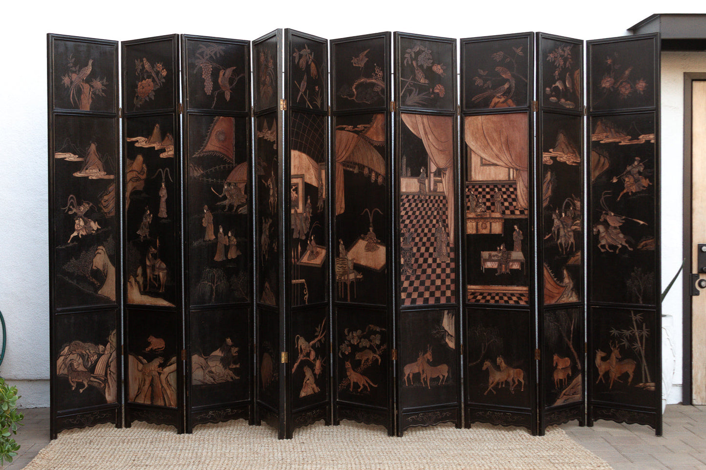 Antique Monumental Black & Gold 10-Panel Coromandel Screen