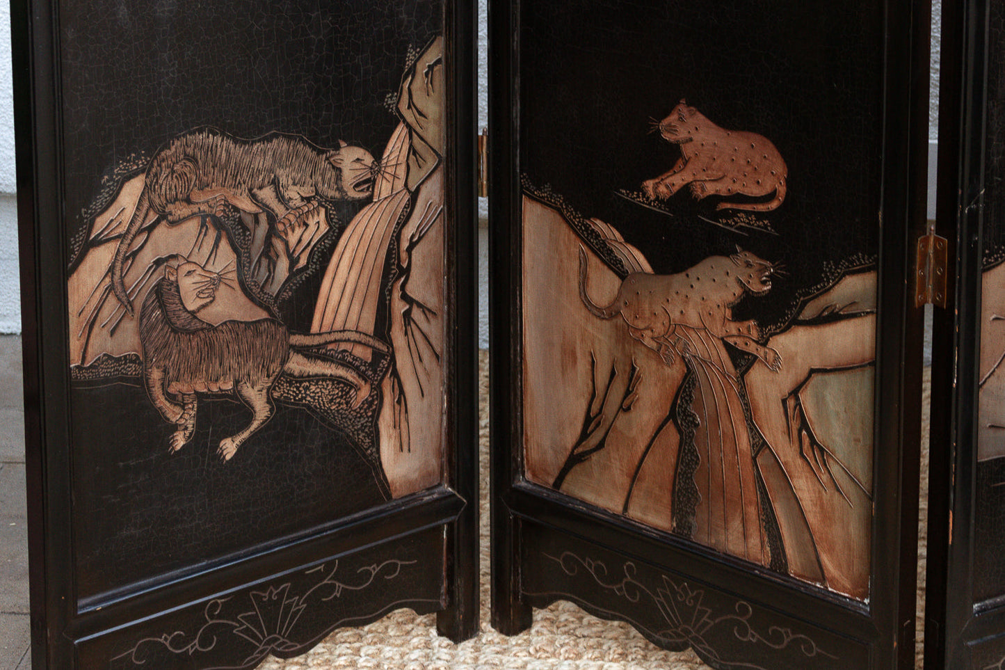 Antique Monumental Black & Gold 10-Panel Coromandel Screen
