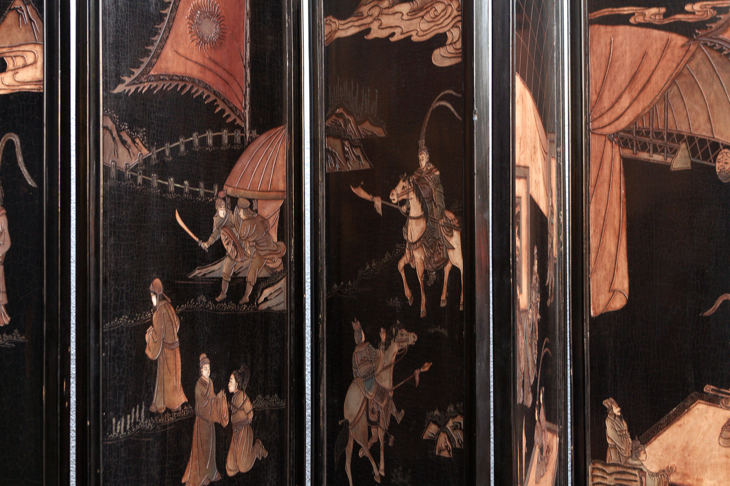 Antique Monumental Black & Gold 10-Panel Coromandel Screen
