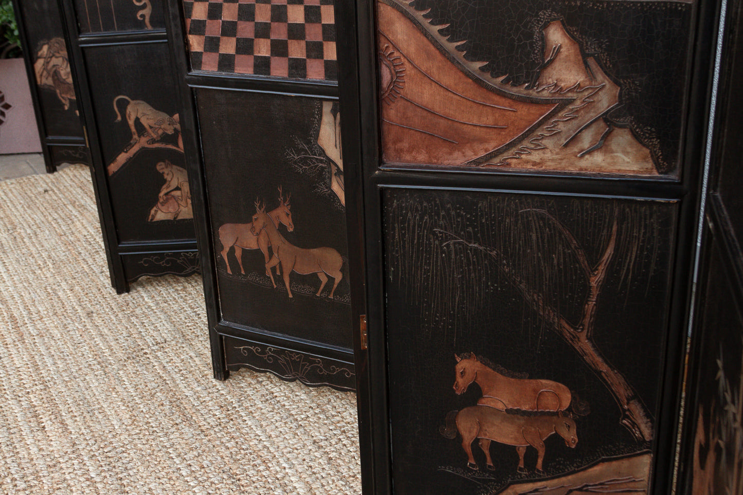 Antique Monumental Black & Gold 10-Panel Coromandel Screen