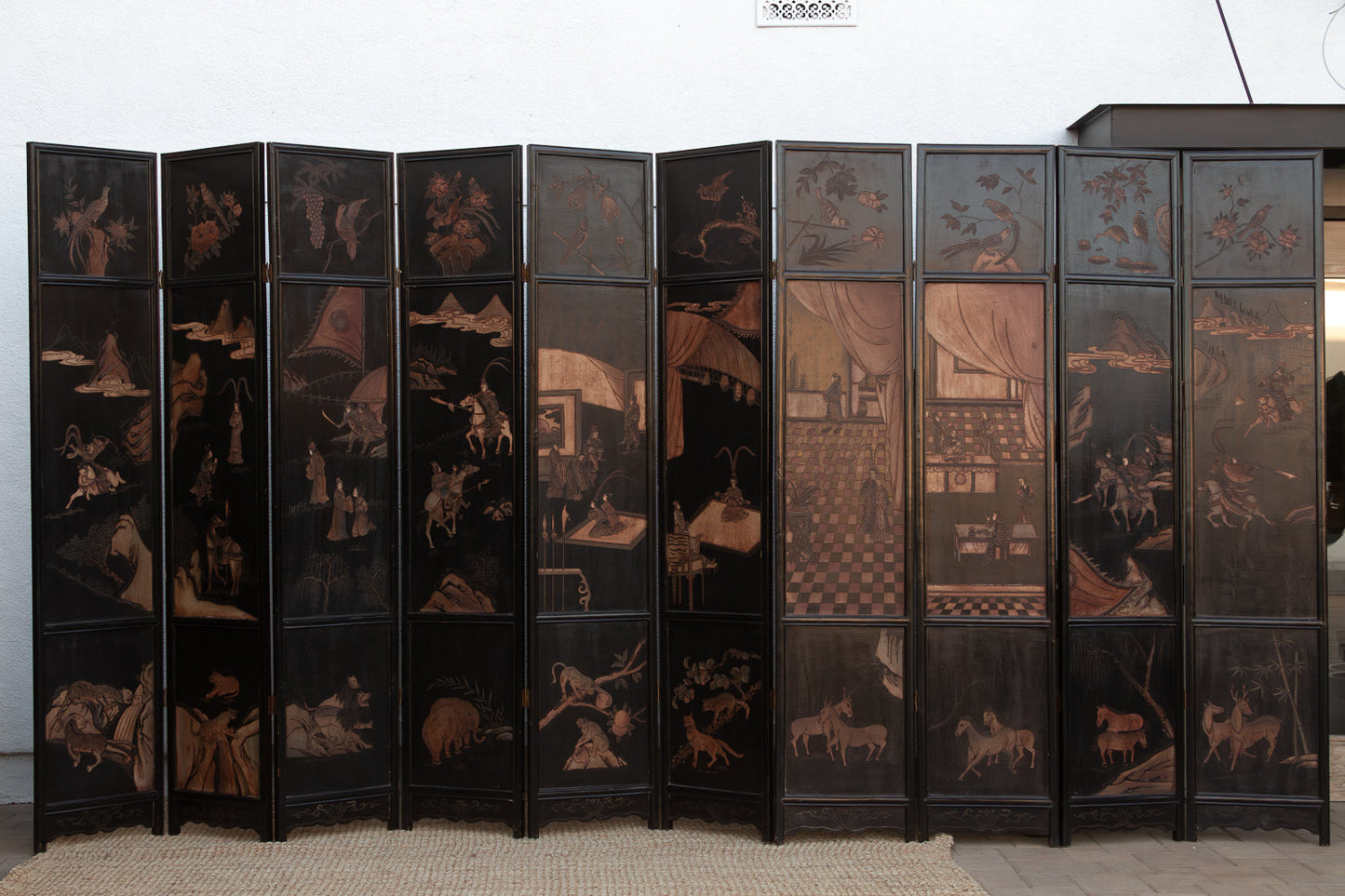 Antique Monumental Black & Gold 10-Panel Coromandel Screen