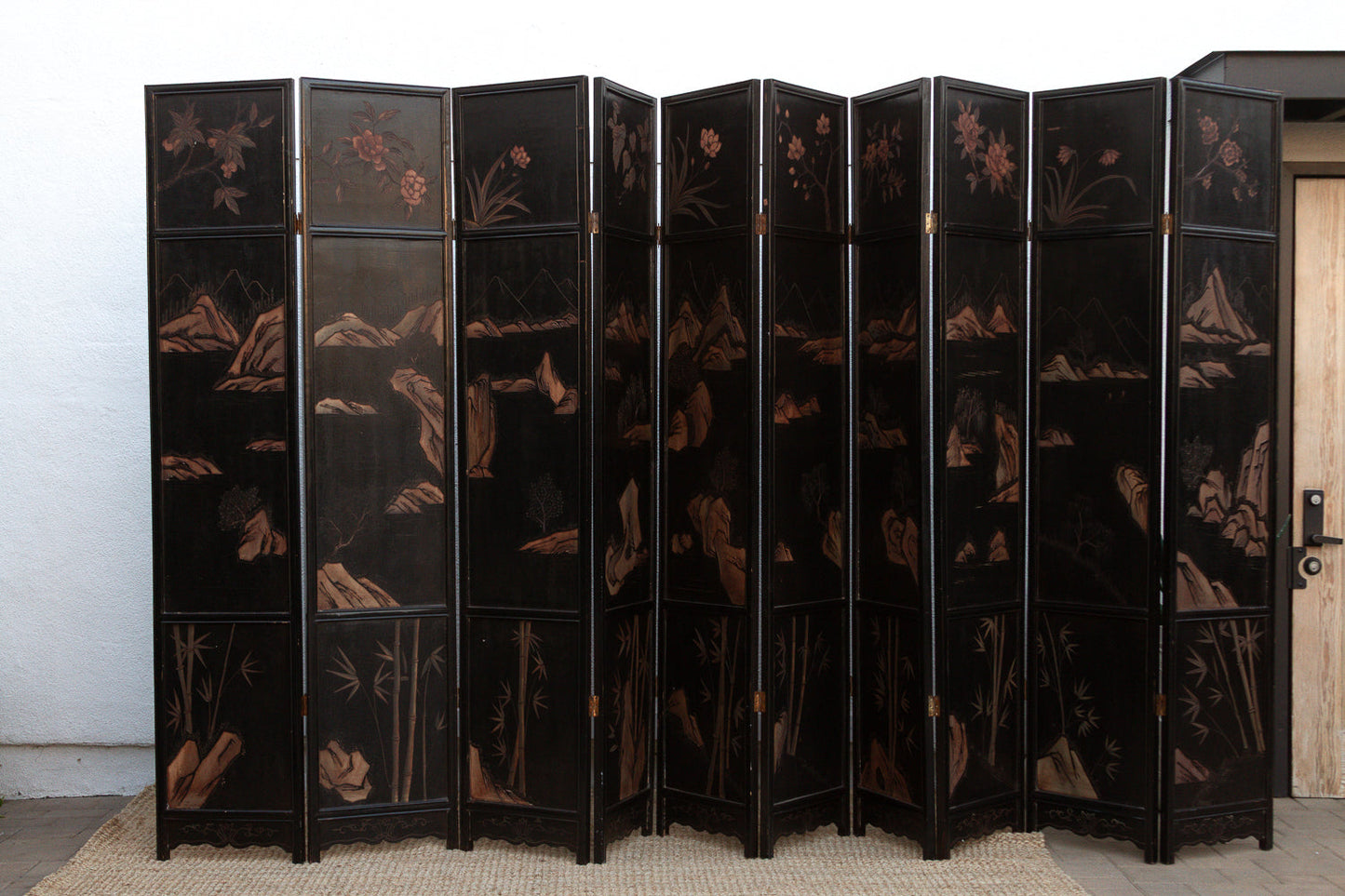 Antique Monumental Black & Gold 10-Panel Coromandel Screen