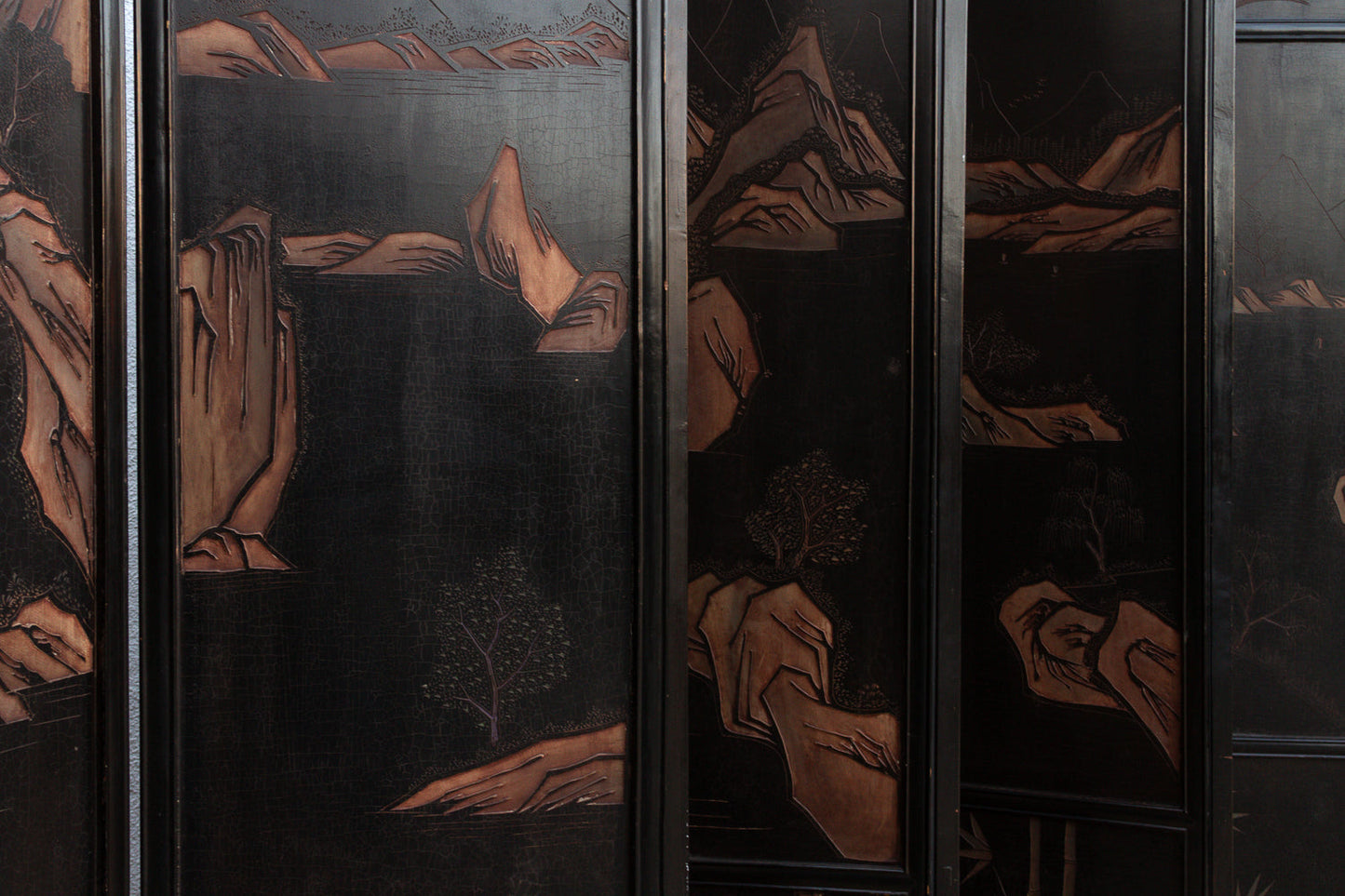 Antique Monumental Black & Gold 10-Panel Coromandel Screen