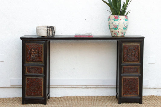 6' Long Antique Ming Style Black Lacquer Altar Table