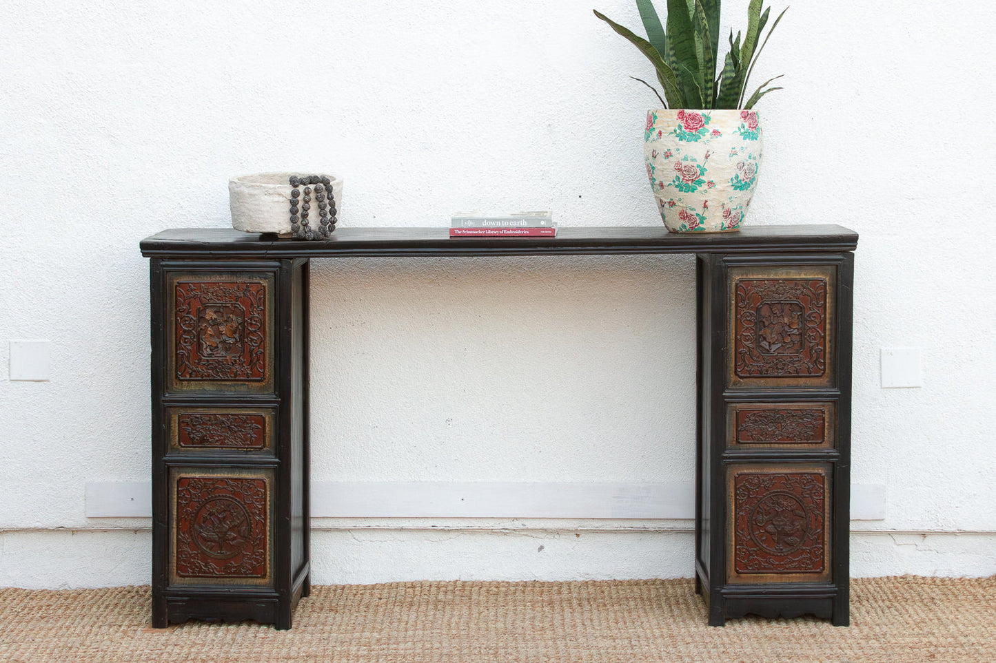 6' Long Antique Ming Style Black Lacquer Altar Table