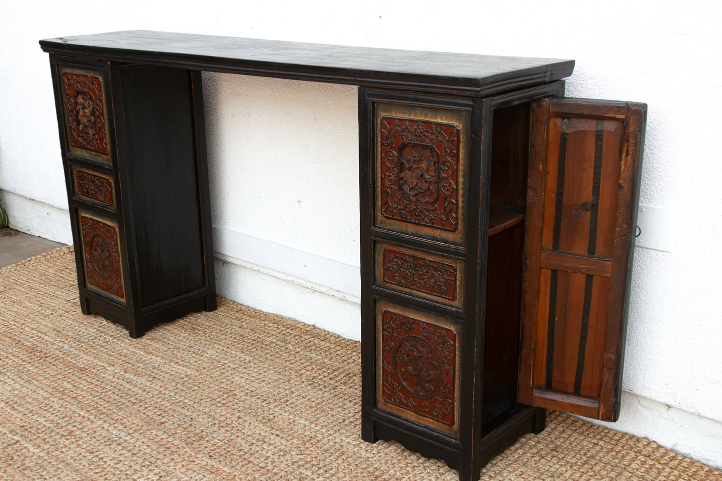 6' Long Antique Ming Style Black Lacquer Altar Table