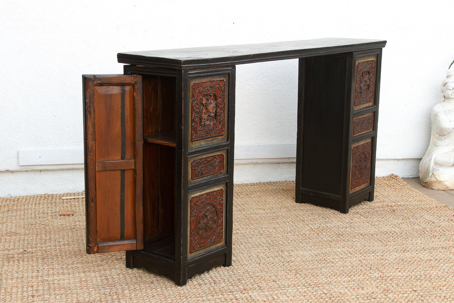 6' Long Antique Ming Style Black Lacquer Altar Table