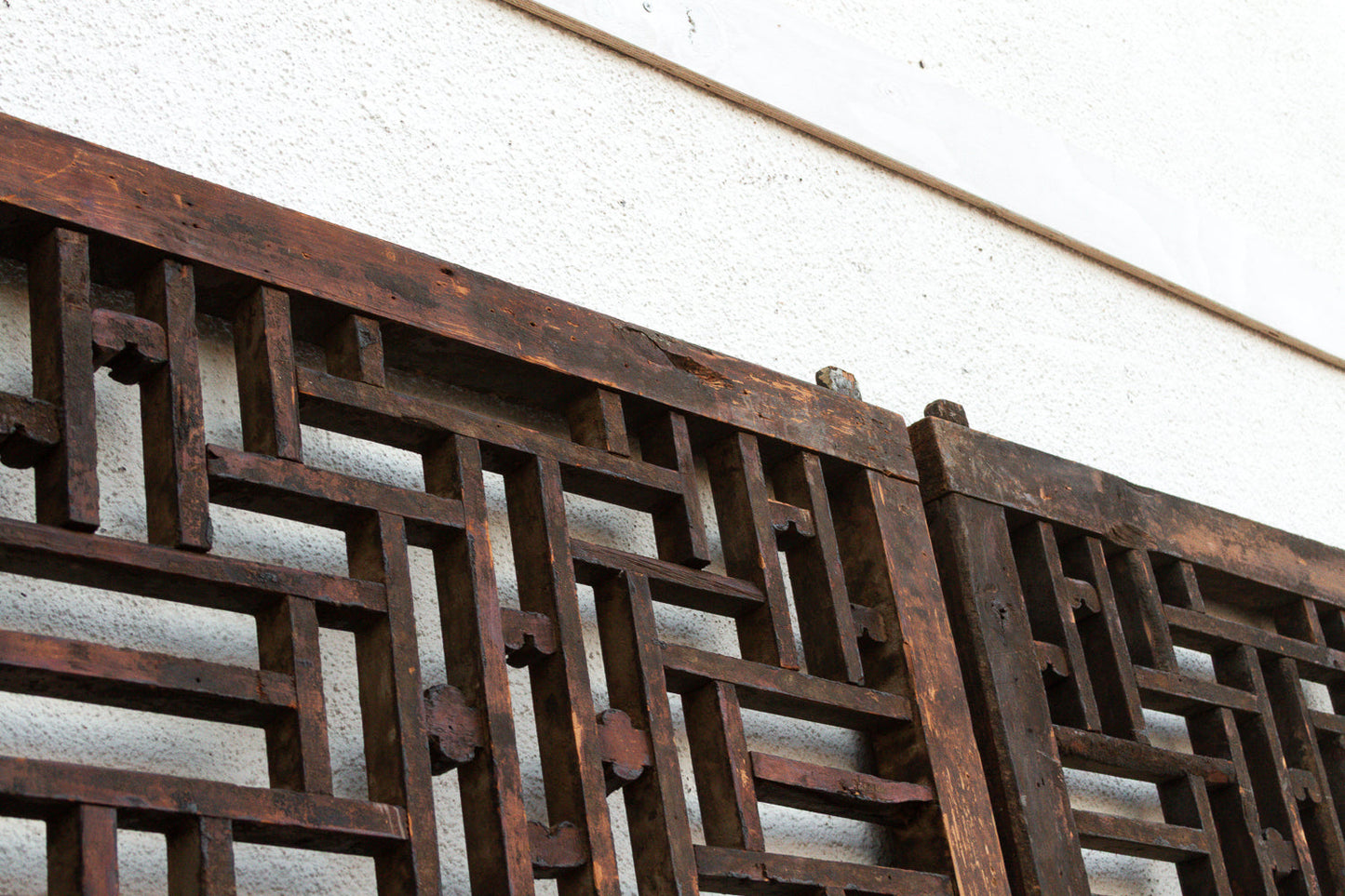 Pair of Antique Qing Dynasty Geometric Lattice Windows