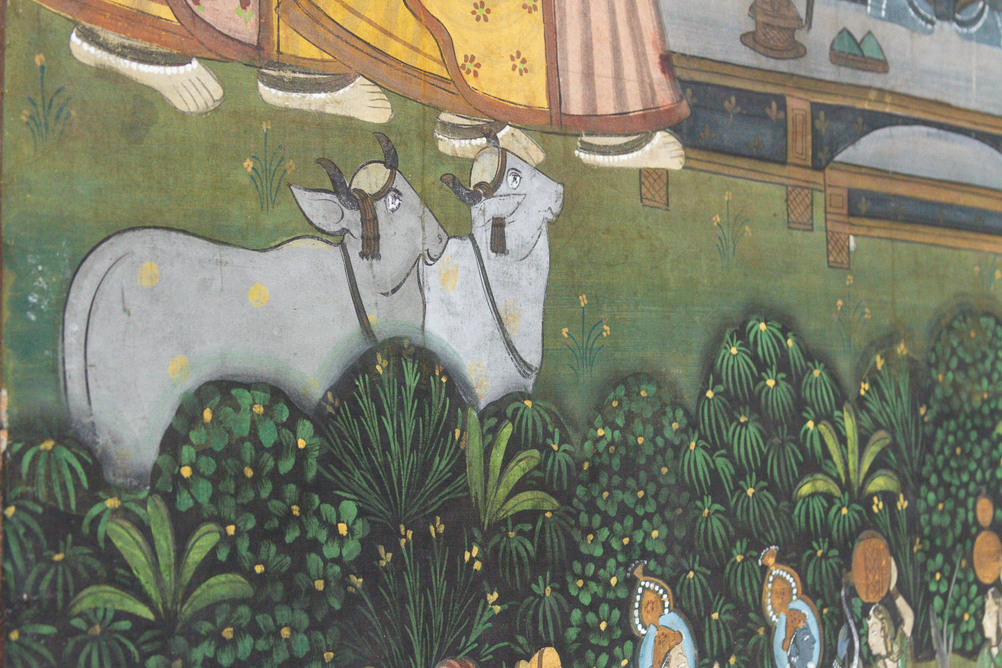 Large Vintage Krishna & Gopis Indian Devotional Painting