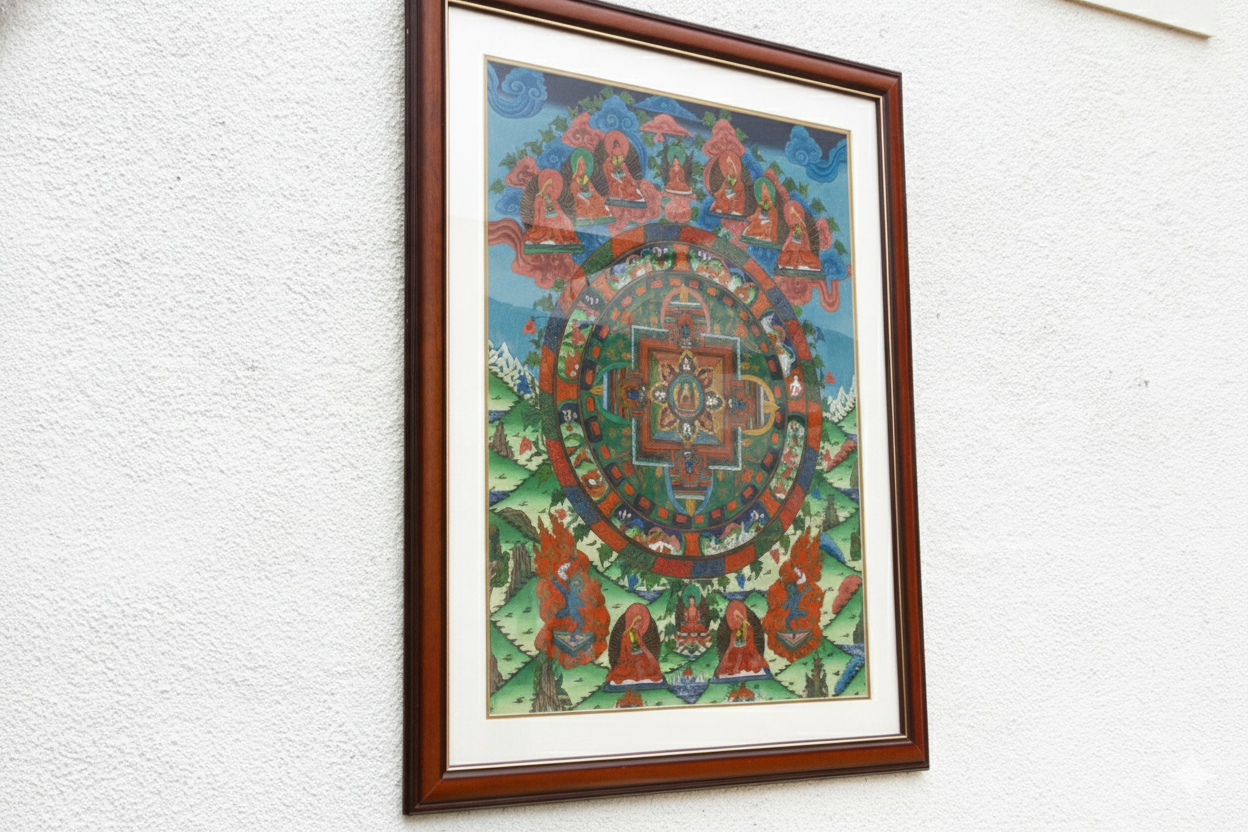 Framed Vintage Buddhist Mandala Tibetan Thangka
