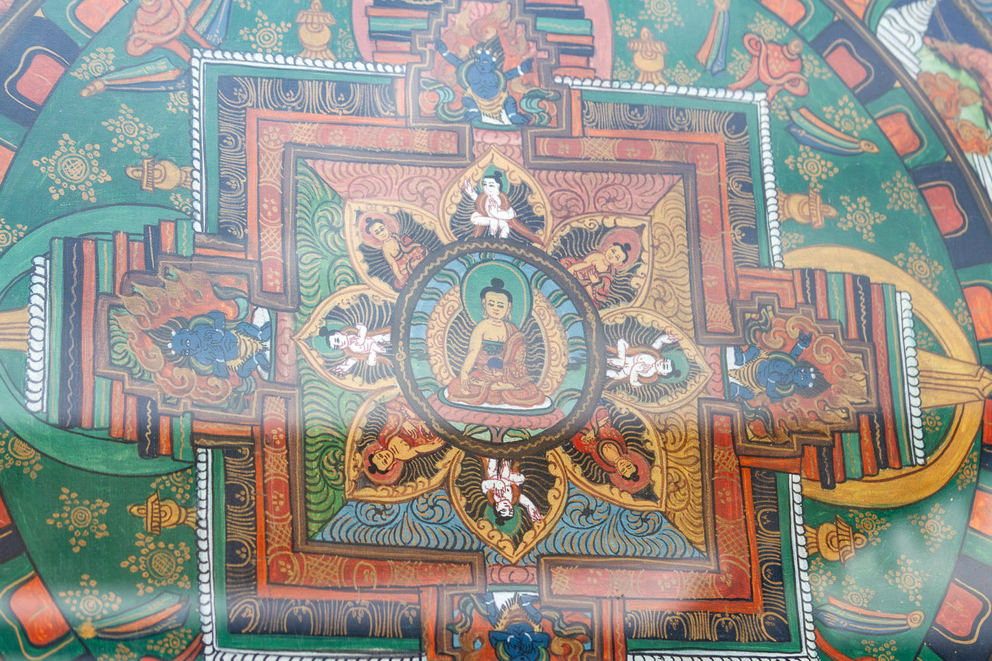 Framed Vintage Buddhist Mandala Tibetan Thangka