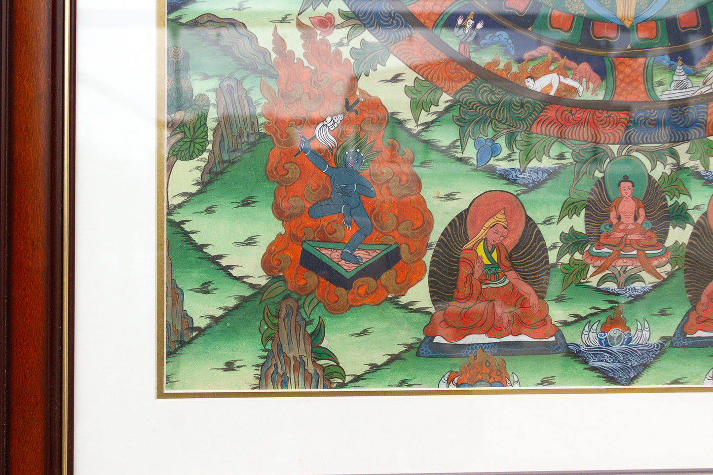 Framed Vintage Buddhist Mandala Tibetan Thangka